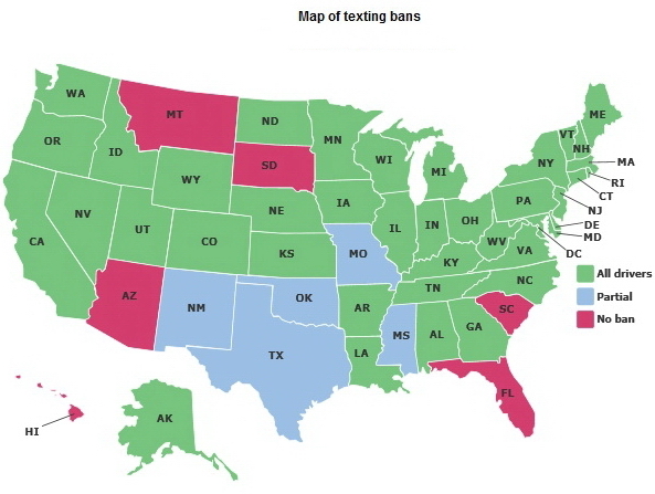 Map of USA - Texting and Driving Ban.jpg